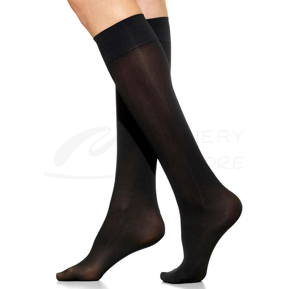 Berkshire ladies black sheer support knee-high sandalfoot socks