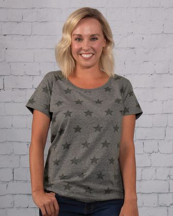 Code Five Women\'s Star Print Scoop Neck T-Shirt 3629