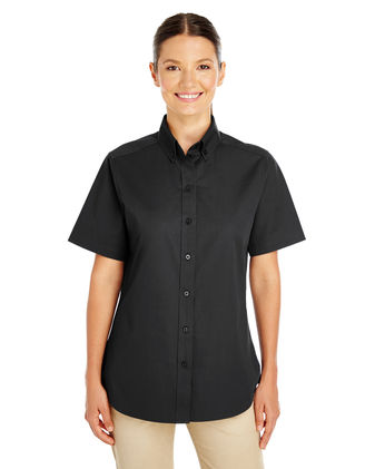 Harriton Ladies' Foundation 100% Cotton Short-Sleeve Twill Shirt With Teflon&trade; M582W