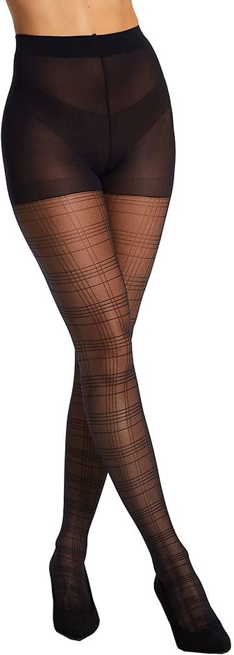 BERKSHIRE SHEER PLAID NON-CONTROL TOP PANTYHOSE WITH REINFORCED TOE