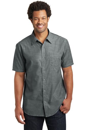 District Made ® Mens Short Sleeve Washed Woven Shirt. DM3810