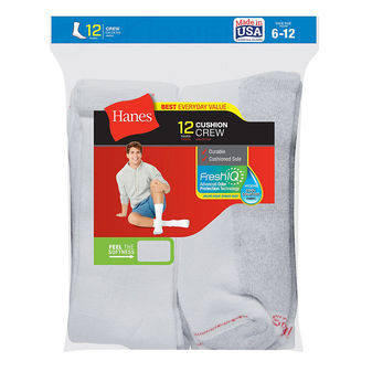 Hanes Men\'s Cushion Crew Socks, White 6-Pack